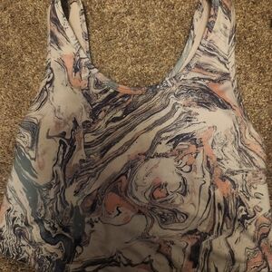 SO Women's Marble Swirl Sports Builtin Bra Athleisure Top